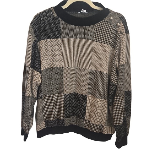 Sweaters - Vintage Women's Patchwork Sweater Black Tan Electic Grandpa Academia Cozy M/L